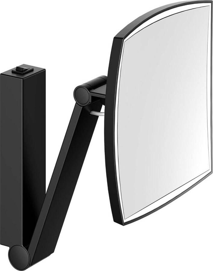 Wand Make-Up Spiegel met zwenkarm LED verlichting 5-voudige vergroting 20 x 20 cm hoekig zwart mat Cosmetische spiegel iLook_Move Geïntegreerde tuimelschakelaar scheerspiegel wandmodel