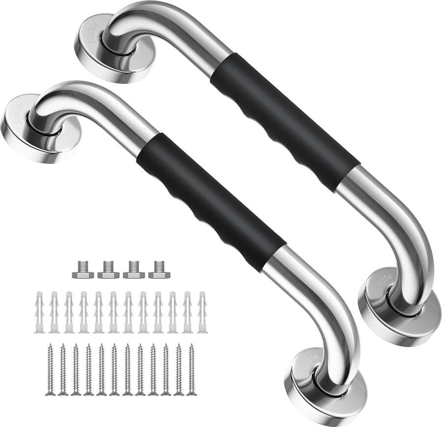 Wandbeugel Extra grip Handgreep wandgreep voor badkamer douche toilet 30CM 2 Stuks Toiletbeugel badgreep douchegreep Non-Slip Grab Bar badkamer keuken trap handgreep keukenkastjes Meubelbeslag Inclusief ophangmateriaal
