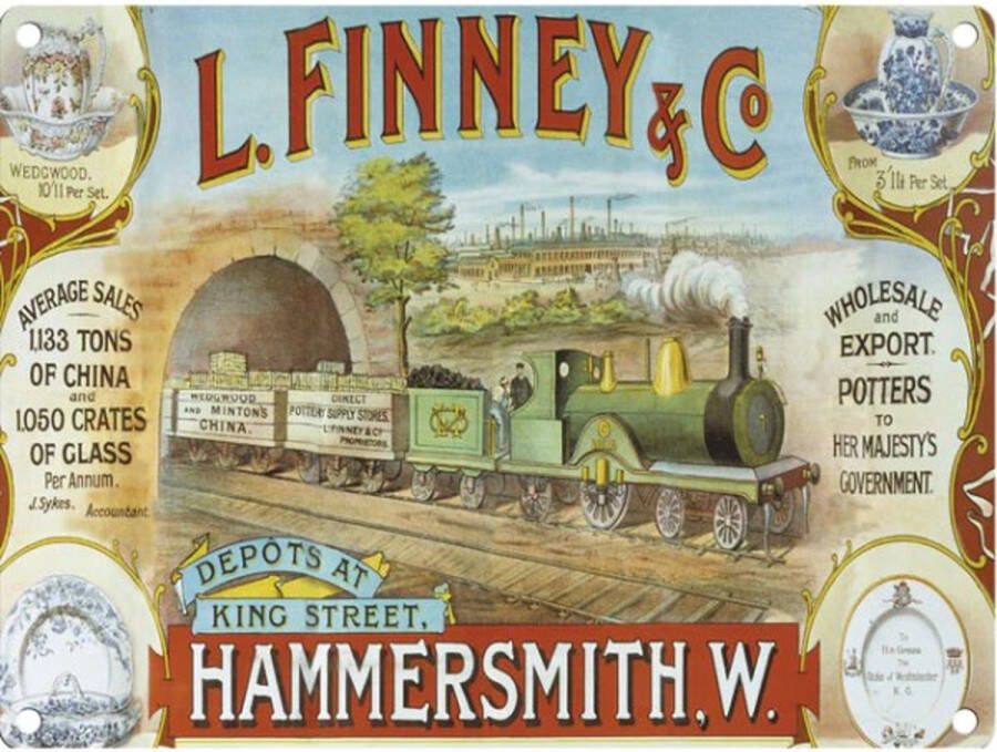 Wandbord L. Finney & Co Engelse Stoomtrein 30 x 40 cm Voor de echte trein liefhebber