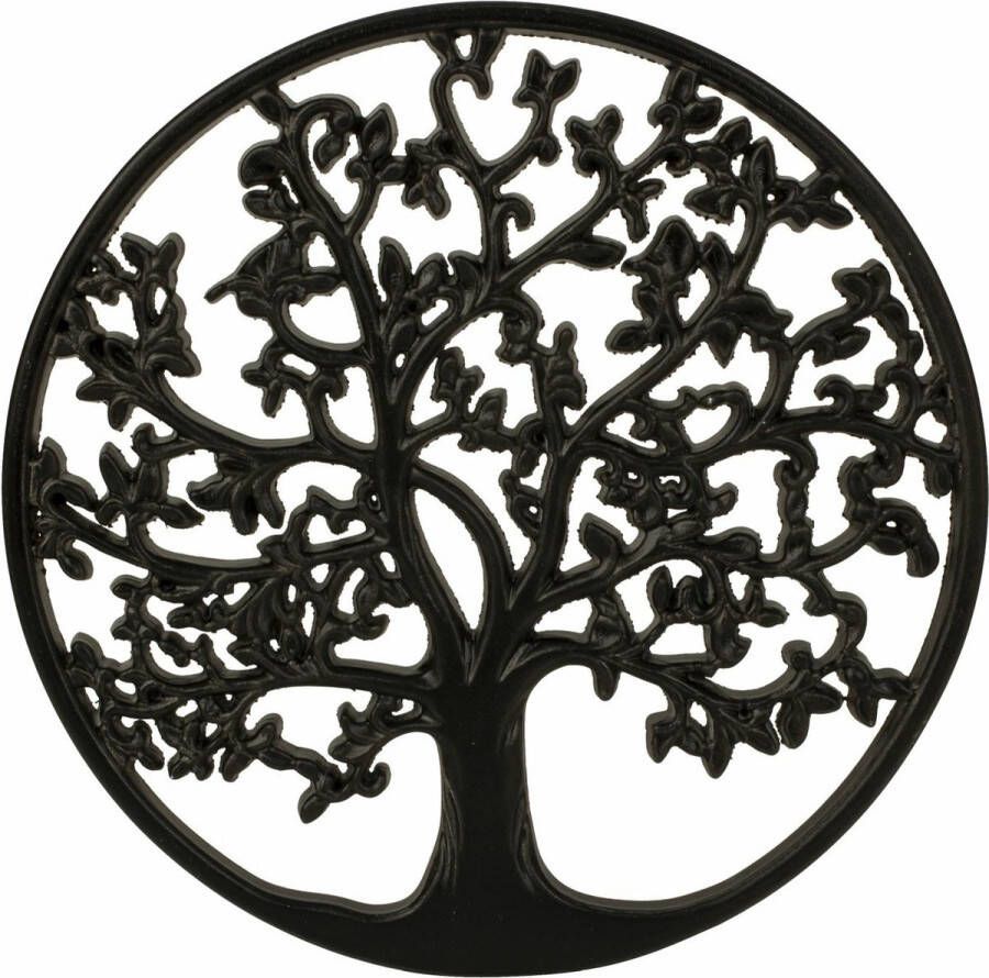 Merkloos Wanddecoratie Tree Of Life levensboom Ornament Mdf Dia 30 Cm Zwart