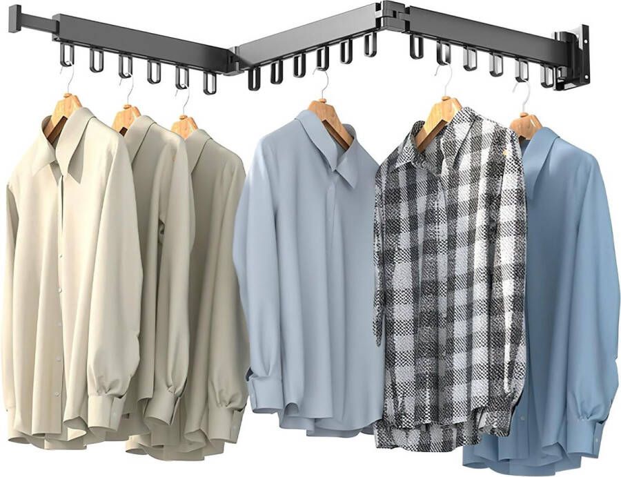 Wanddroger opvouwbaar intrekbaar drievoudig gevouwen met 18 haken wandhangers 120 cm voor balkon bijkeuken