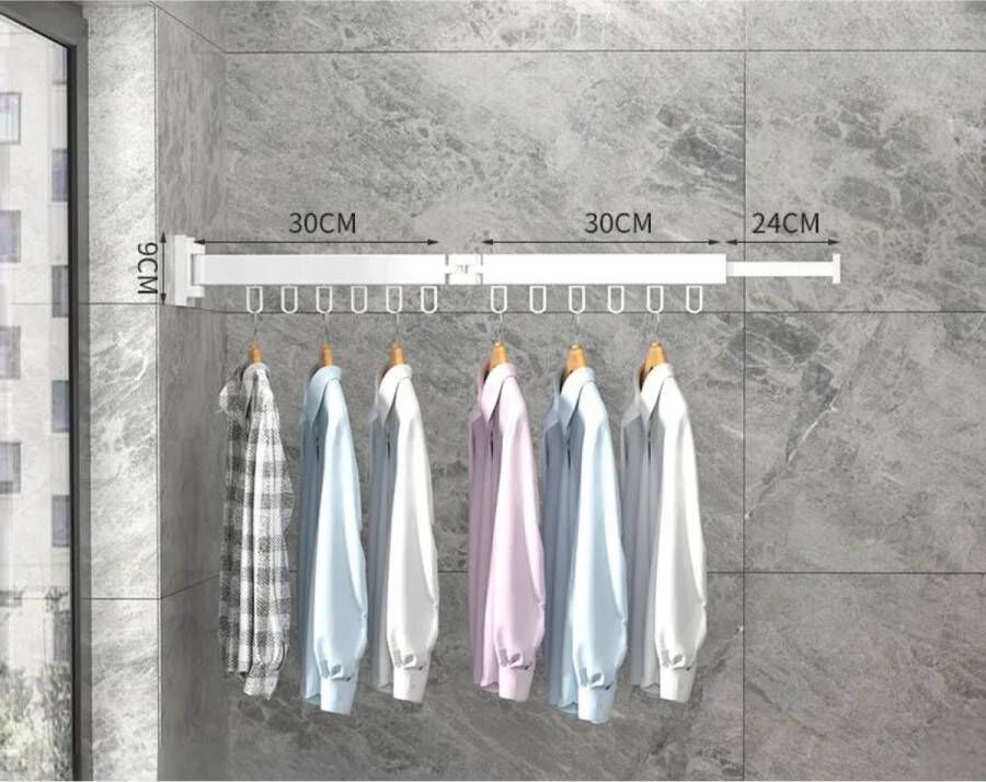 GUTEC Wanddroogrek Inklapbaar 12 Haken Droogrek Muur Wandmontage Ophangbaar Clothes Rack Uitschuifbaar + Montage Kit Wit