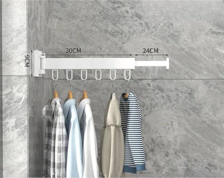 GUTEC Wanddroogrek Inklapbaar 6 Haken Droogrek Muur Wandmontage Ophangbaar Clothes Rack Uitschuifbaar + Montage Kit Wit