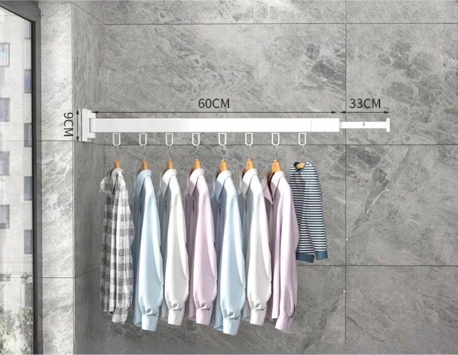 GUTEC Wanddroogrek Inklapbaar 8 Haken Droogrek Muur Wandmontage Ophangbaar Clothes Rack Uitschuifbaar + Montage Kit Wit