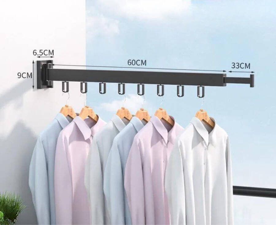 GUTEC Wanddroogrek Inklapbaar 8 Haken Droogrek Muur Wandmontage Ophangbaar Clothes Rack Uitschuifbaar + Montage Kit Zwart
