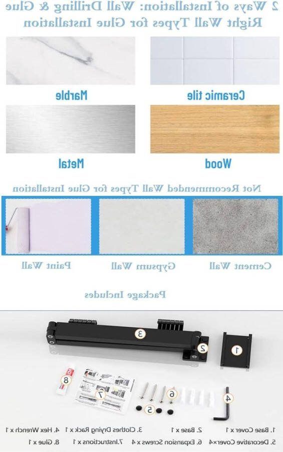 Wanddroogrek Intrekbaar Kledingrek-18-haken Wandgemonteerde Kledingstandaard-Kleerhanger Handdoekhouder-Balkon Wasgoed Kledingkast-Badkamer Slaapkamer Wanddroogrek
