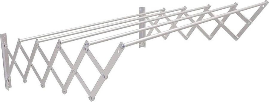 Wanddroogrek Uittrekbaar Aluminium Droogrek 120cm Roestvrij en Corrosiebestendig Eenvoudige Wandmontage Inklapbaar Ruimtebesparend Binnen en Buiten Gebruik Zilver Metaal Wanddroogrek