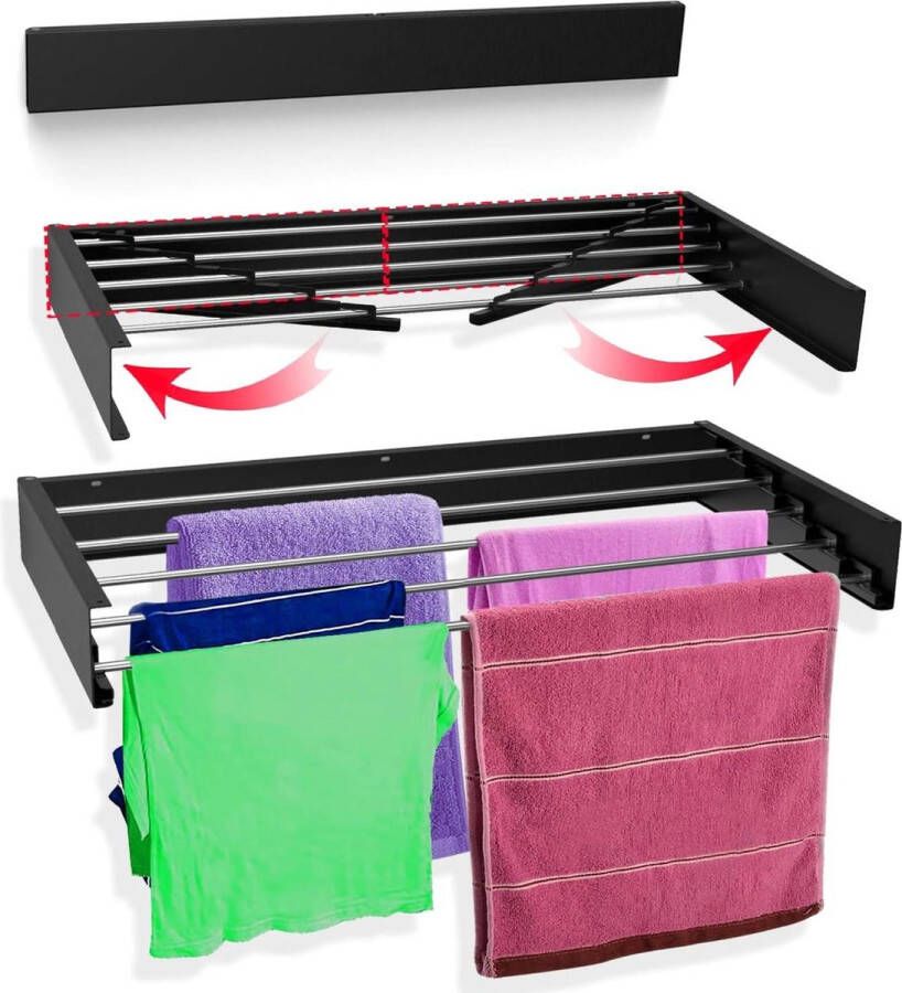 Wanddroogrek Uittrekbaar droogrek voor binnen en buiten Ruimtebesparend compact design Ideaal voor badkamer slaapkamer balkon terras tuin zwembad Wanddroogrek