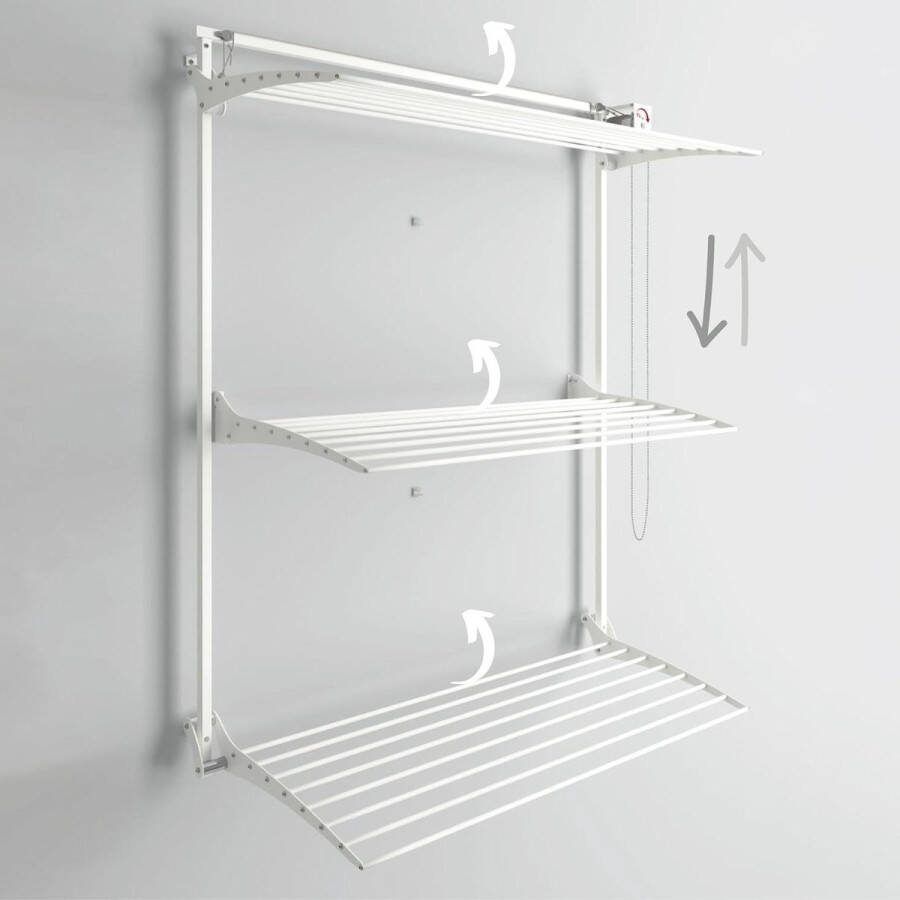 Wanddroogrek verticaal inklapbaar binnen en buiten 108 x 52 x 137 cm (100 wit) Wanddroogrek