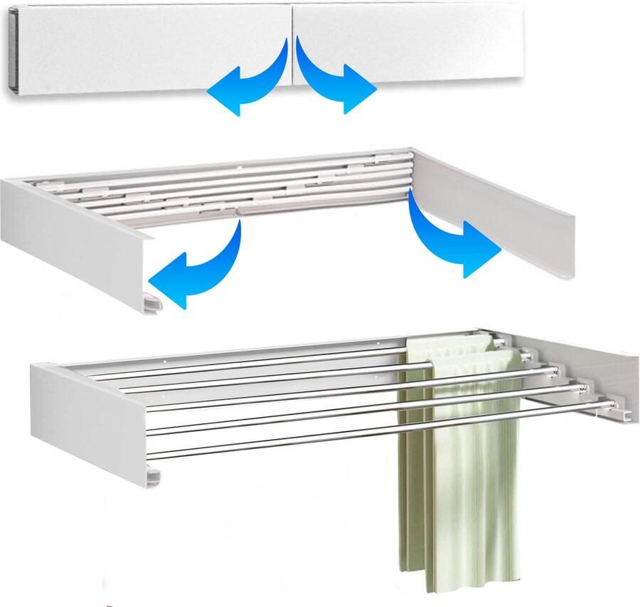Wanddroogrek Wit 80 cm 4M Drooglengte Incl. Boormal Inklapbaar Wasrek Ophangbaar Muur