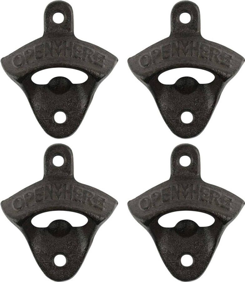 Wandflesopener flesopener voor aan de muur voor binnen en buiten gietijzer 4 stuks