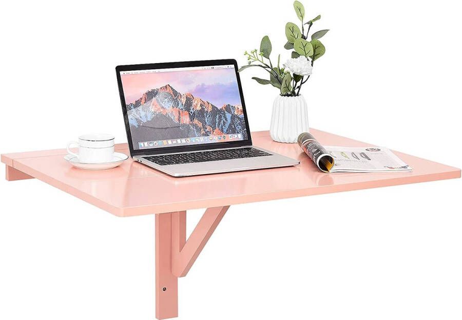 Wandgemonteerde klaptafel 80 x 60 cm inklapbare wandtafel ruimtebesparende keukentafel wandklaptafel voor keuken eetkamer werkkamer (roze)