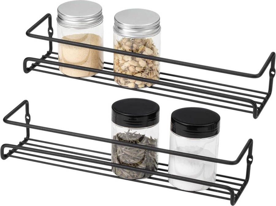 Wandgemonteerde kruidenrek organizer keukenkast pantry kastdeur opbergplanken stevige hangende organizer zwart set van 2 Keukenkast organizer