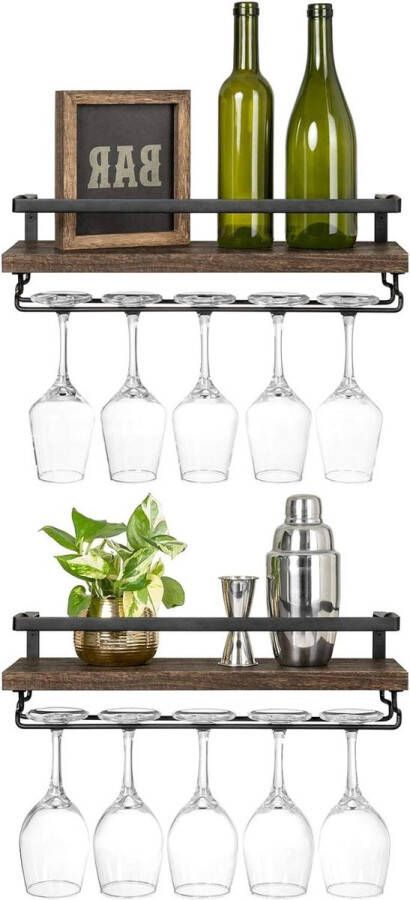 Wandgemonteerde wijnplanken set van 2 houten rustieke wijnfles glas drijvende rekken moderne planten foto's wijn display opslag houder voor keuken eetkamer bar Wine Rack