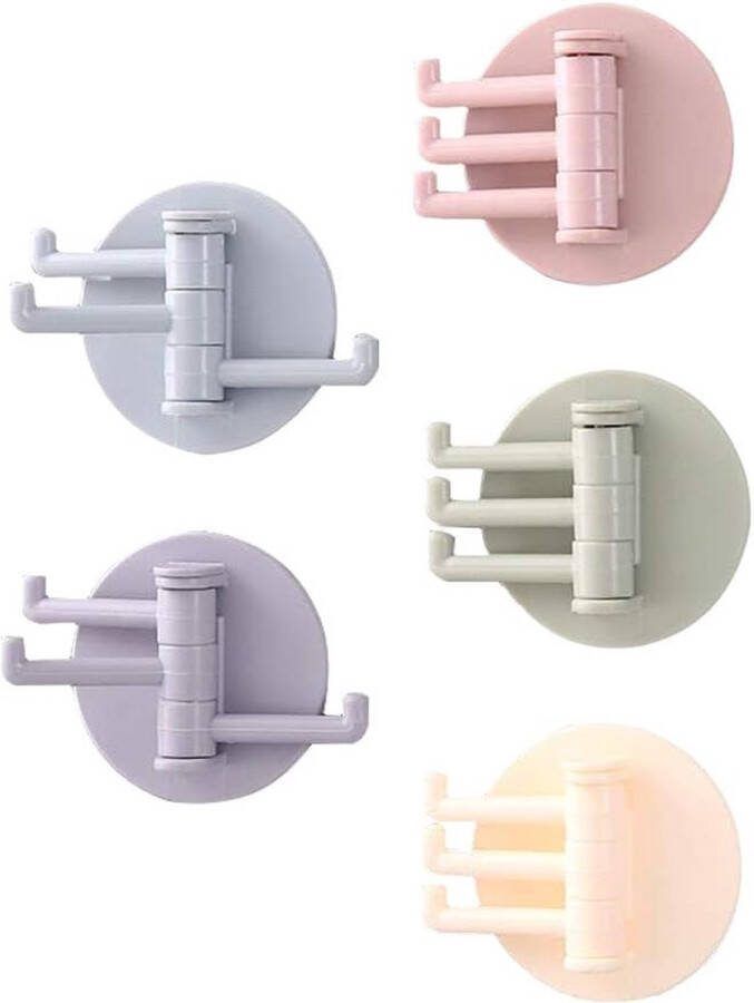 Wandhaak Keuken Creatieve Wandhaken 5 Stuks Badkamer Draaihaken Muurklevende Zelfklevende Haken Niet-boren Kleerhanger Gratis Ponsdeur Organizer Haken