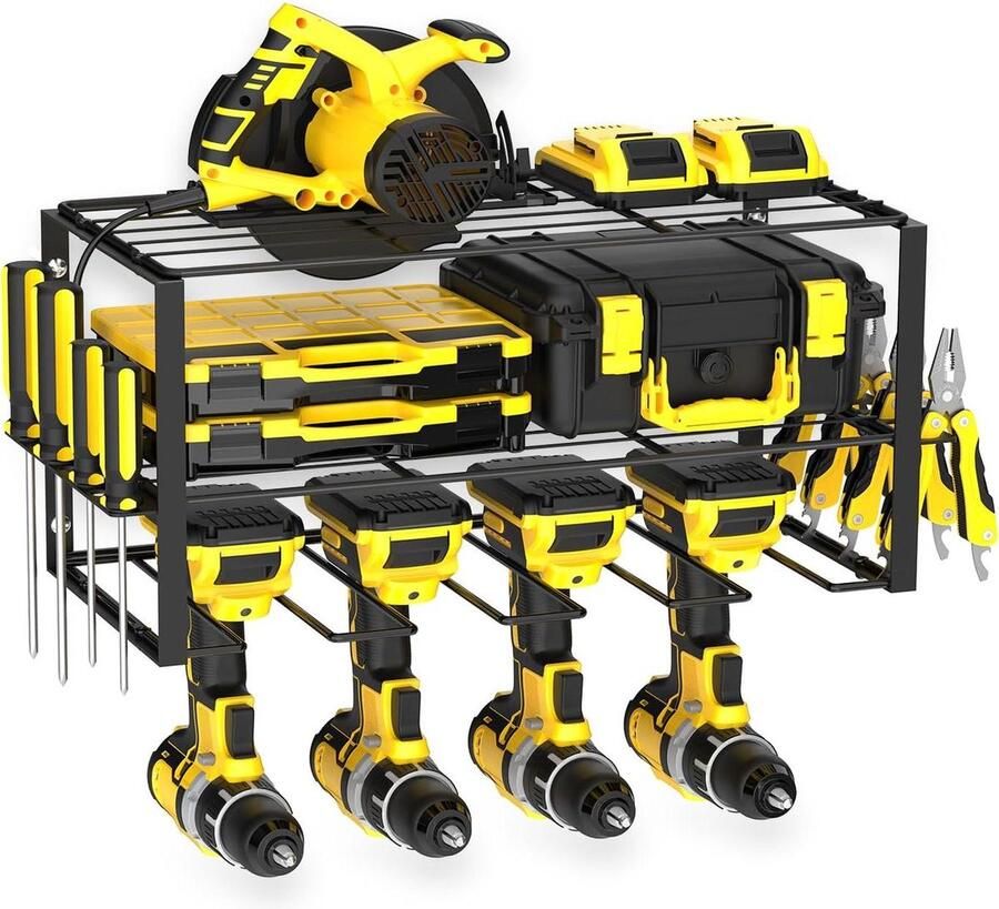 Gereedschapsopslag wandhouder 3 niveaus metalen gereedschapshouder werkplaats organizer professioneel heavy duty gereedschapsrek boren accuschroevendraaiers