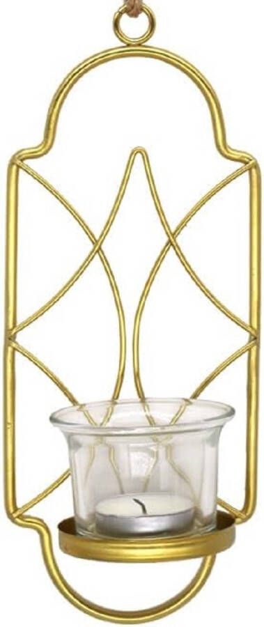 Wandkandelaar van metaal hangende kandelaar 2-delige set theelichtglas (goud)