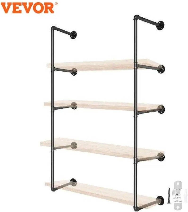 Wandkast 4 Lagen Ijzeren Pijpen Planken Kast Badkamer Industriële Retro Stijl Wandmontage Opslag Wonen Huis Luxe Meubel Hout Muurplanken
