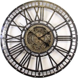 Homestylingshop Wandklok industrieel Open antiek zwart metaal …