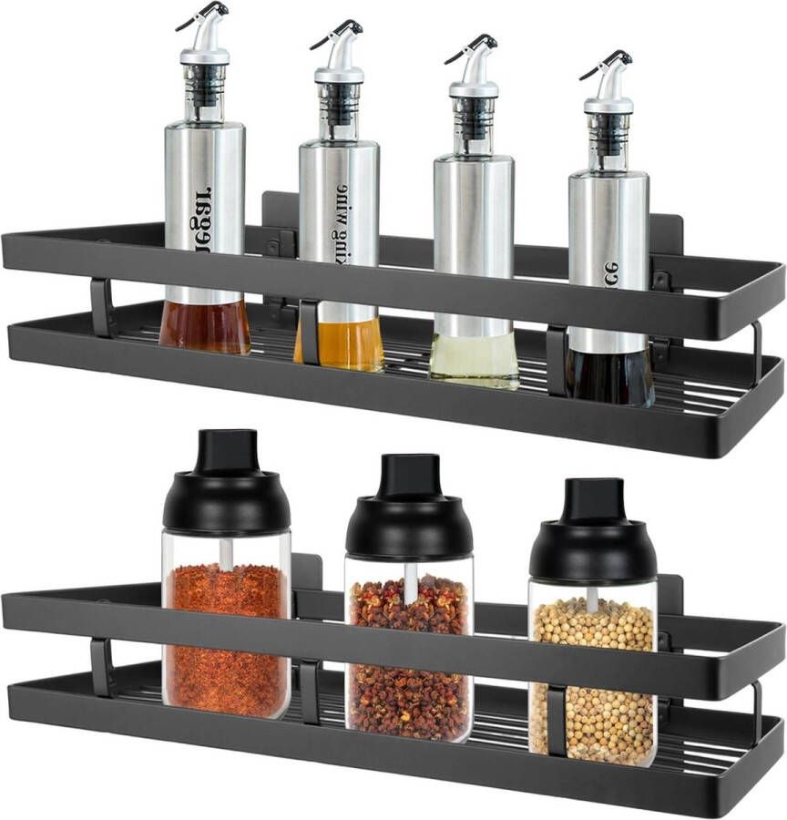 Wandkruidenrek zonder boren Hangend kruidenrek voor keuken 35 x 55 x 115 cm Keukenorganizer 2 stuks (zwart)