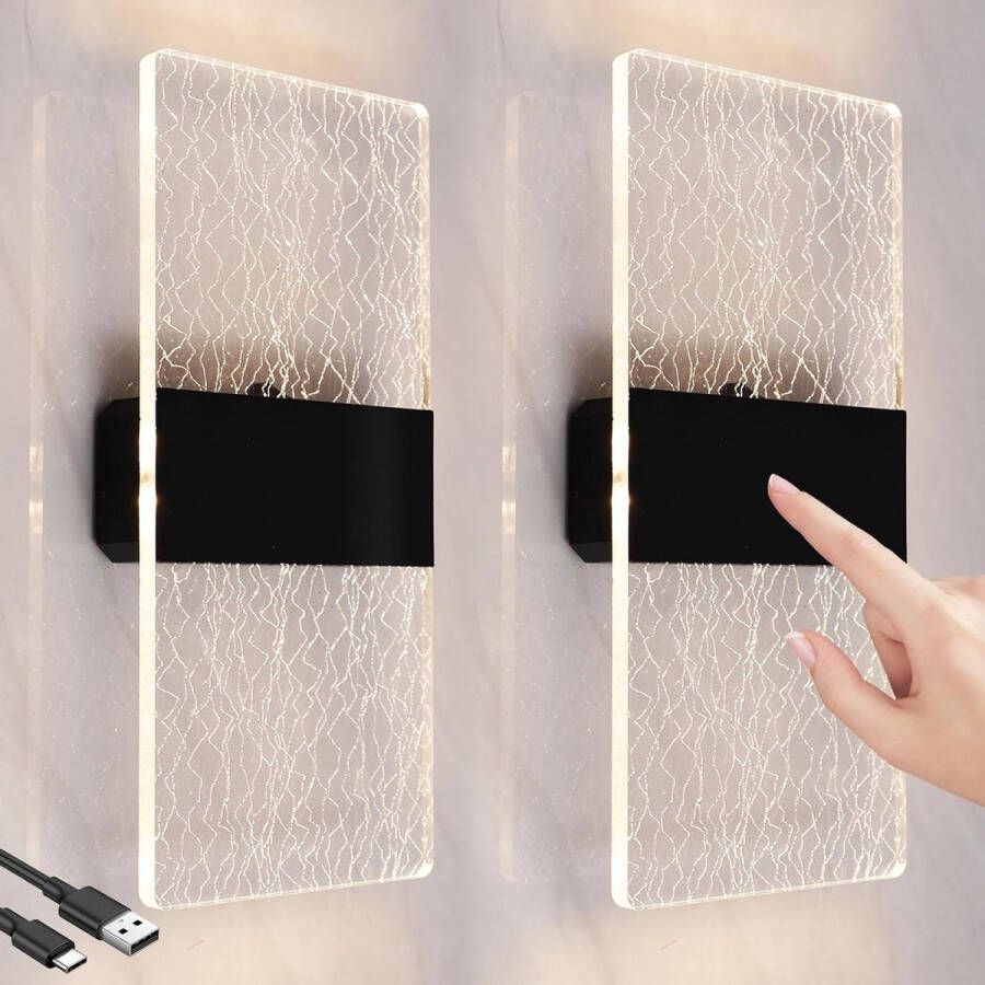 Wandlamp Touch Bediening USB Oplaadbaar Batterij Wandverlichting 2 Modi Draadloze Magnetische Installatie 3W Binnen Wandlamp Met Schakelaar 3000K Helderheid Instelbaar 2-pack