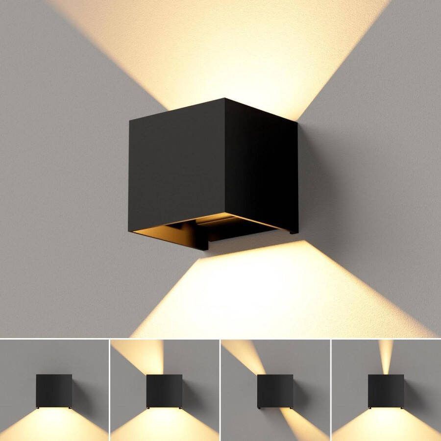 Wandlamp warm wit voor binnen en buiten IP65 LED wandverlichting verstelbare stralingshoek zwart energieklasse A+