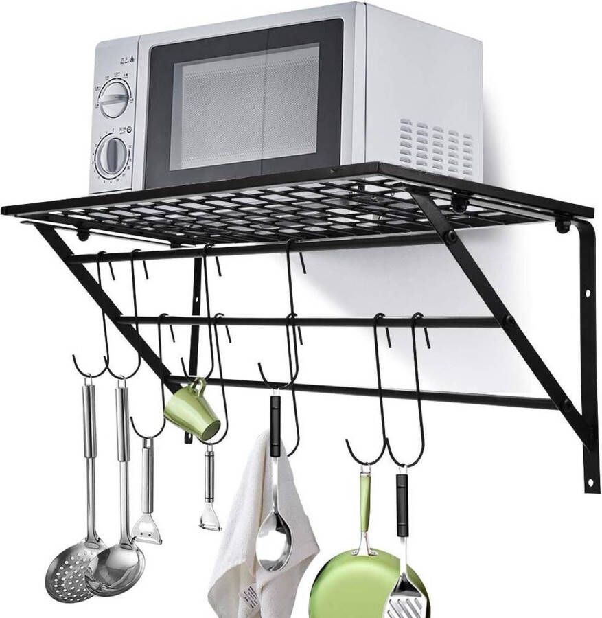 Wandmontage hangende pottenrek zwart metaal keukenorganisator keukengerei houder 10 haken keukenrek voor balkon badkamer 24.41 * 10.04 * 9.84in ophangrek keukengerei