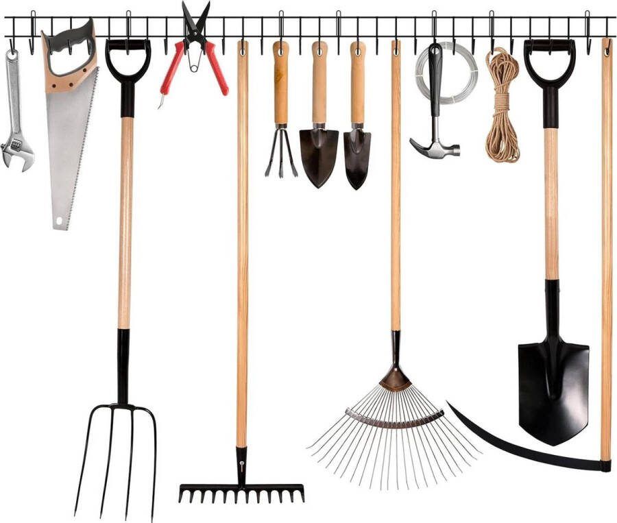 Wandmontage Tuingereedschapsrek Heavy Duty Garage Tool Organizer met Haak Tuingereedschap Houder voor Schoppen Harken en Slangen