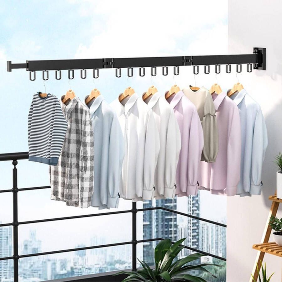 Wandmontage wasrek 120 cm inklapbaar uittrekbare kledingstang 18 haken droogrek voor wandmontage handdoekhouder balkon slaapkamer badkamer