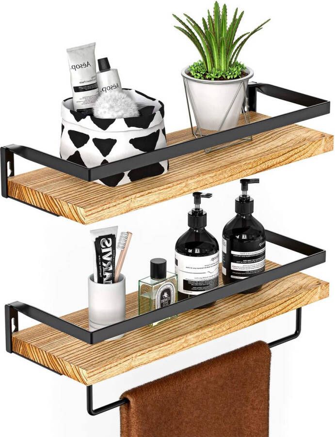 Wandplank set van 2 rustieke wandplank met 42 cm lengte afneembaar handdoekenrek wandplank voor badkamer woonkamer slaapkamer keuken enz