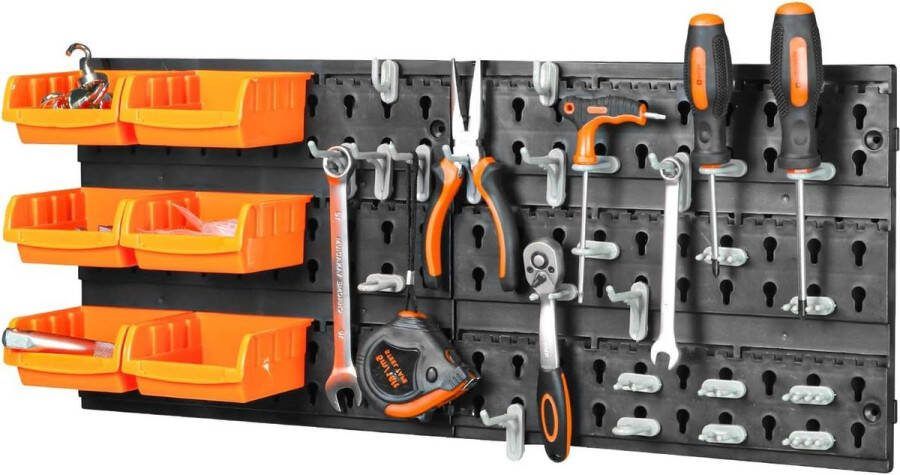 Wandrek gereedschapshouder stapelbare dozen opbergdoos opbergrek voor werkplaats kunststof werkplaatsrek 32 stuks 644 x 270 mm Gereedschapswand