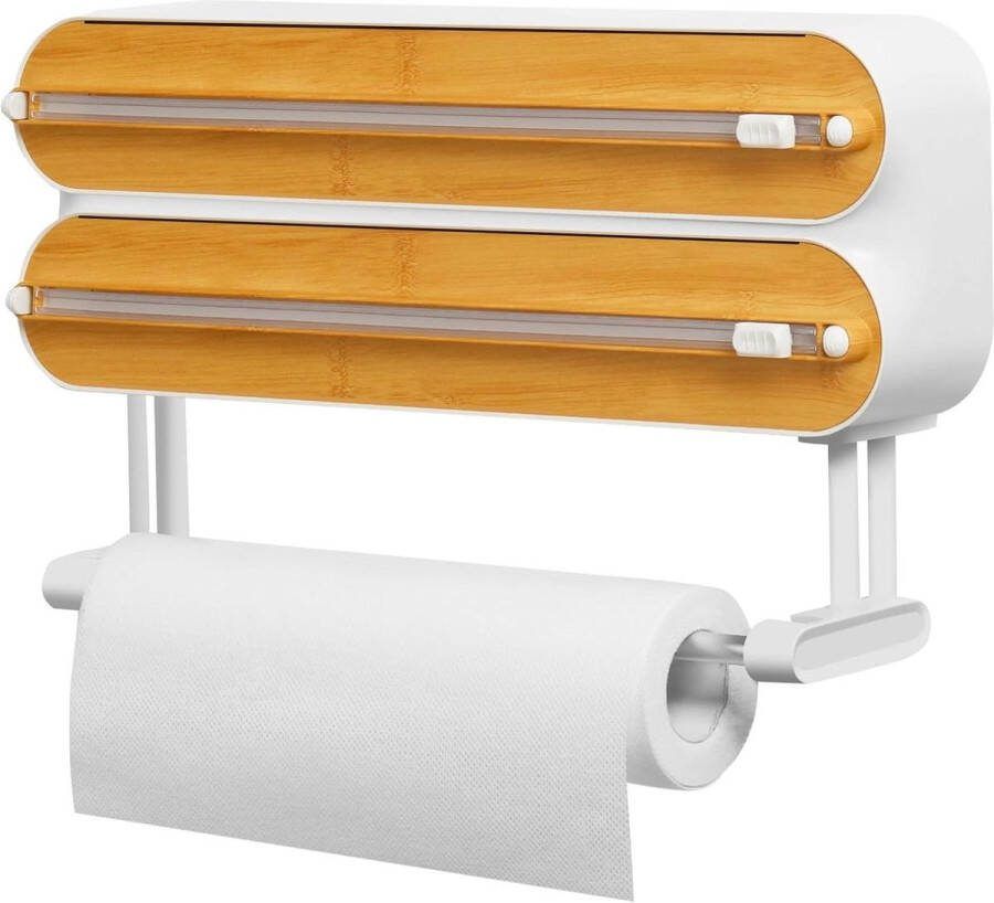 Wandrolhouder keuken 3-voudige foliesnijder magnetische foliedispenser vershoudfolie snijder keukenrolhouder aluminiumfolie-afroller 50 m plasticfolie Quasziwa