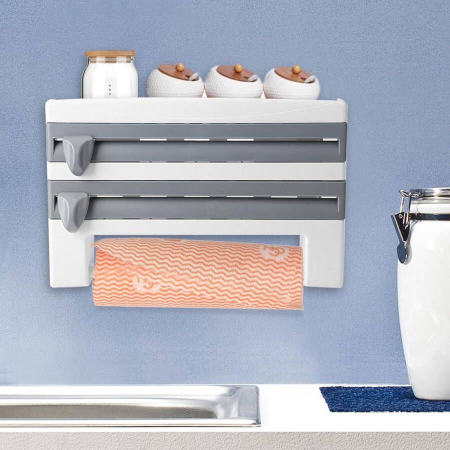Wandrolhouder Opbergrek Foliesnijder met Opbergoppervlak voor Keuken Badkamer Wandopbergfolie tot 28 cm