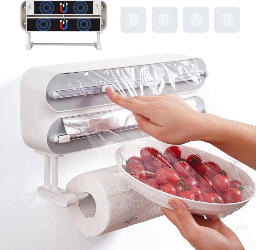 Wandrolhouder voor de keuken 3 rollen keukenrolhouder magnetisch vershoudfolie vershoudfoliedispenser aluminiumfoliedispenser foliepapierrolhouder met vershoudfolie