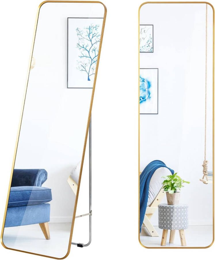 Wandspiegel full-body spiegel 40 x 130 cm staande spiegel met goudkleurig stalen frame en explosiebestendige folie spiegel deurspiegel hangspiegel voor hal slaapkamer woonkamer
