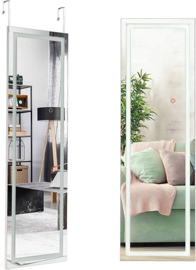 Wandspiegel met touchscreen en verlichting in 3 kleuren led-full-body spiegel met 2 installatiemethoden hangspiegel 37 x 120 cm spiegel voor slaapkamer woonkamer en entree