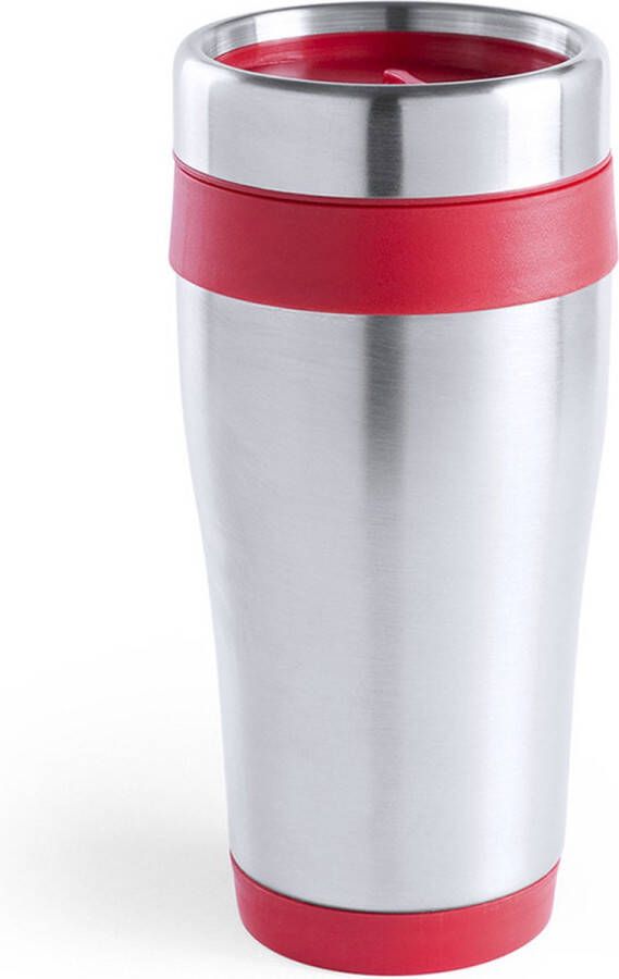 Merkloos Warmhoudbeker thermos isoleer koffiebeker mok RVS zilver rood 450 ml Thermosbeker
