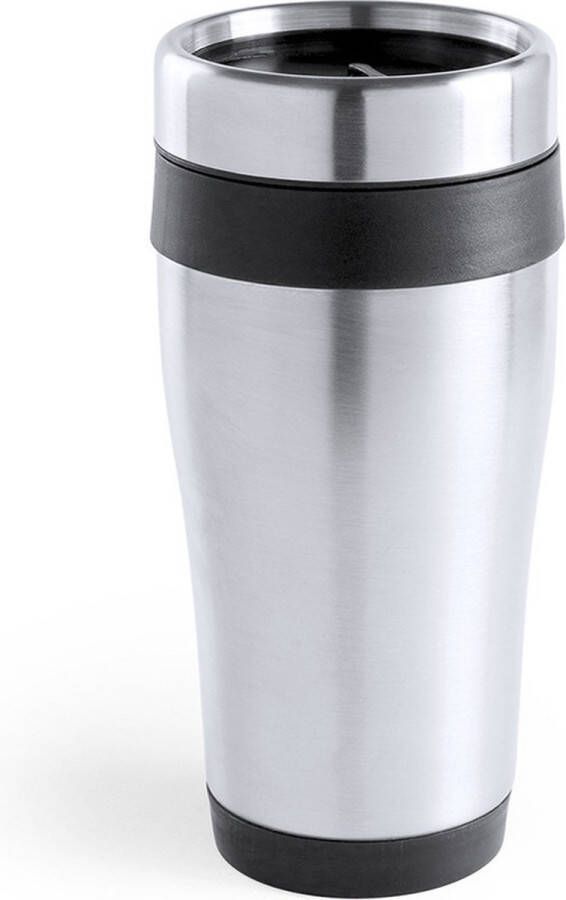 Merkloos Warmhoudbeker thermos isoleer koffiebeker mok RVS zilver zwart 450 ml Thermosbeker
