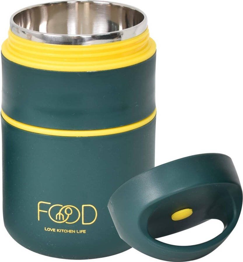Warmte-isolerend broodtrommel warmhoudbox voor eten thermo-lunchbox thermo-bento box lunchpot mueslibeker voor school werk reizen broodtrommel box fruit cogne rijst groenten (donkergroen)