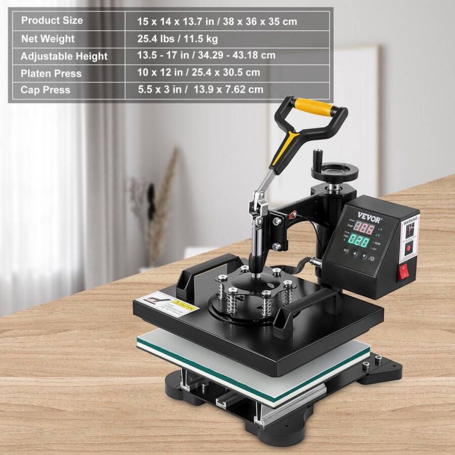 Warmte Persmachine 2-in-1 Transferpers 25 4 x 30 5 cm Hittepers 650 W Textielpers Diy Warmtepers 0-250 °C Hete Pers 360 Grand Draaibare Basis