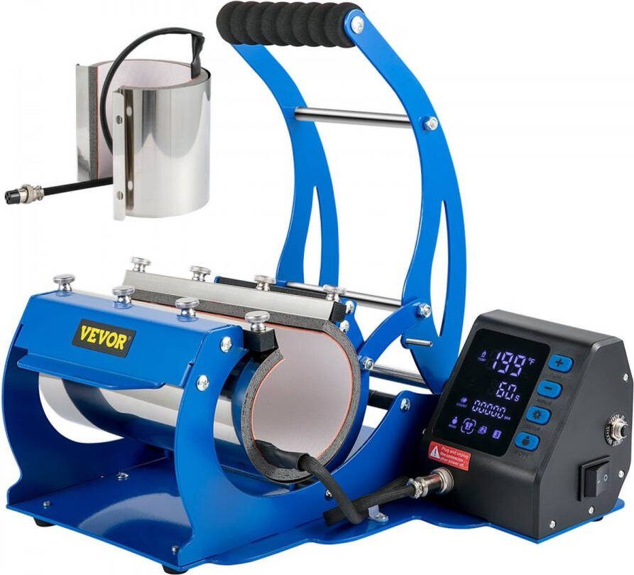 Dakta Bekerpers 560 W transferpers blauw bekerdrukmachine 11 20 ounce koppers machine met kabellengte koffiekop 220 V hittepers temperatuur en tijd instelbaar 0-220 graden Celsius 0-999 S