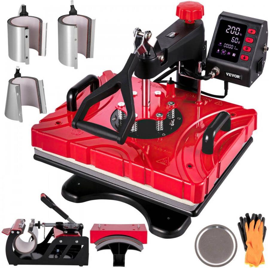 Warmte Persmachine Heat Press Machine 12 x 15 Sublimatie Printer Digitaal LED-Display Transferpers 8 in 1 Hittepers met Benodigde Accessoires