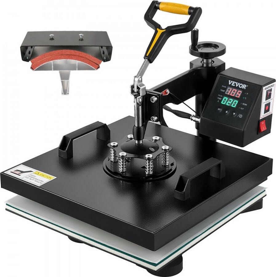 Dakta Warmtepersmachine 2 in 1 Sublimatie Machine 1500W Warmteoverdrachtsprinter met LCD Digitaal Display en Instelbare Druk Geschikt voor T-shirts Petten Keramische Platen en Vele Andere Materialen
