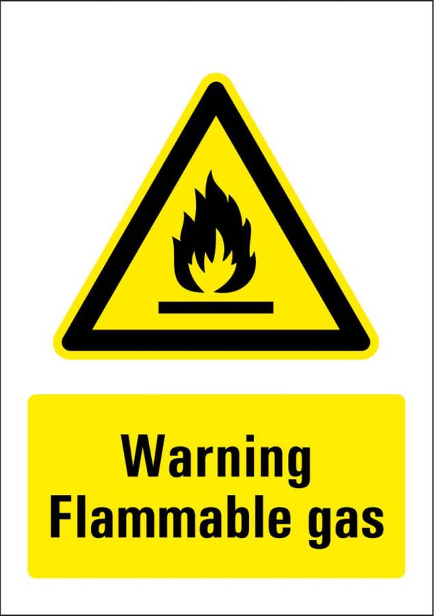 Warning flammable gas bord kunststof 148 x 210 mm