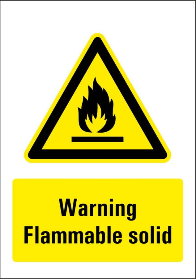 Warning flammable solid bord kunststof 148 x 210 mm