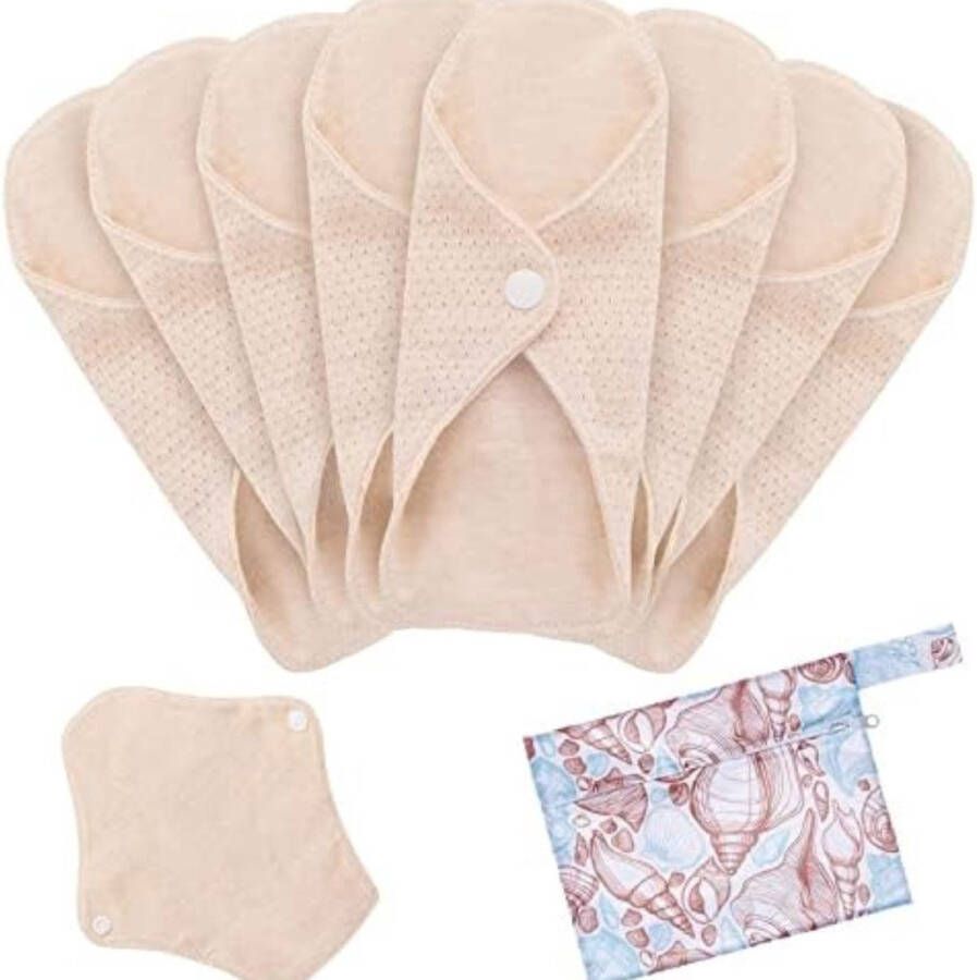 Wasbaar maandverband Wasbaar inlegkruisje Menstruatie ondergoed Beige 18cm pak van 8