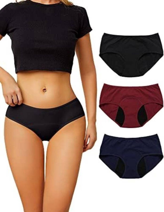 Wasbaar maandverband Wasbaar inlegkruisje Menstruatie ondergoed XL 3 stuks Rood Donkerblauw Zwart