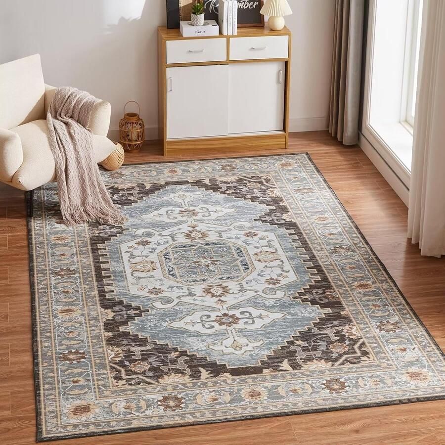 Wasbaar tapijt woonkamer 80 x 150 cm tapijt slaapkamer vintage laagpolig groot zacht tapijt voor slaapkamer antislip pluizig tapijt bruin