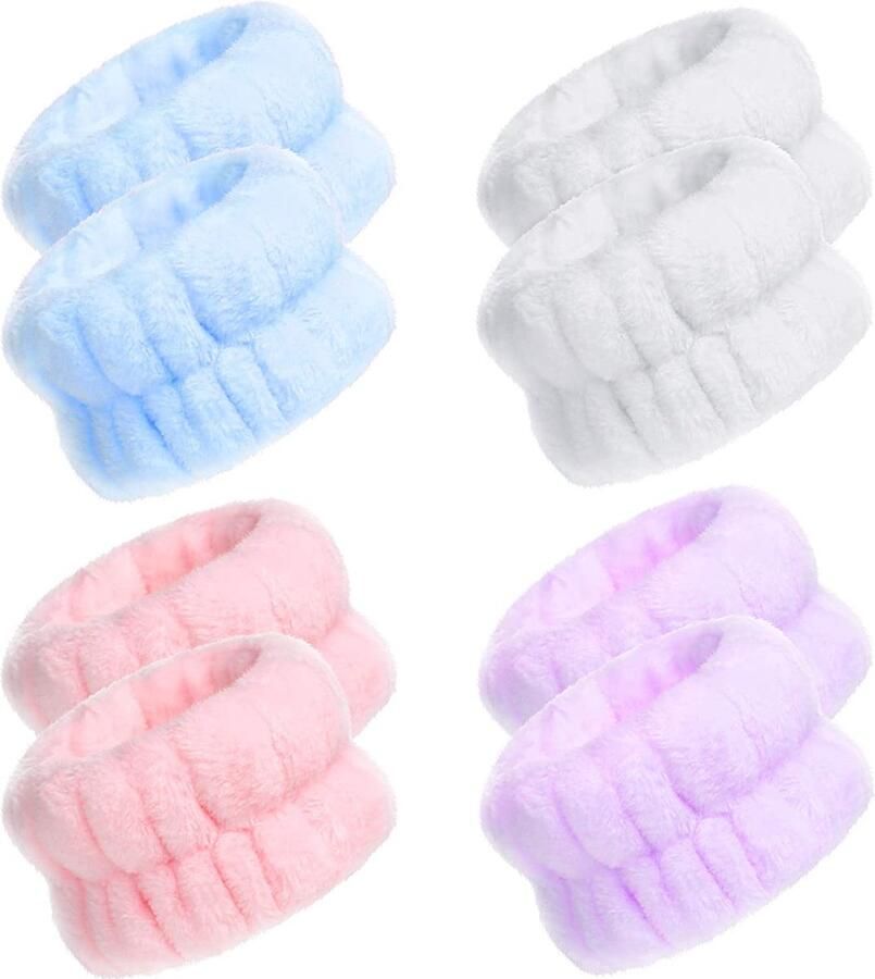 Wasbandjes Skincare Scrunchie Set Waterabsorberend Wit 4 stuks Polsband Polsbandje Polsbandjes Zweetbandjes Festival Voor Volwassenen en Kind Skincare