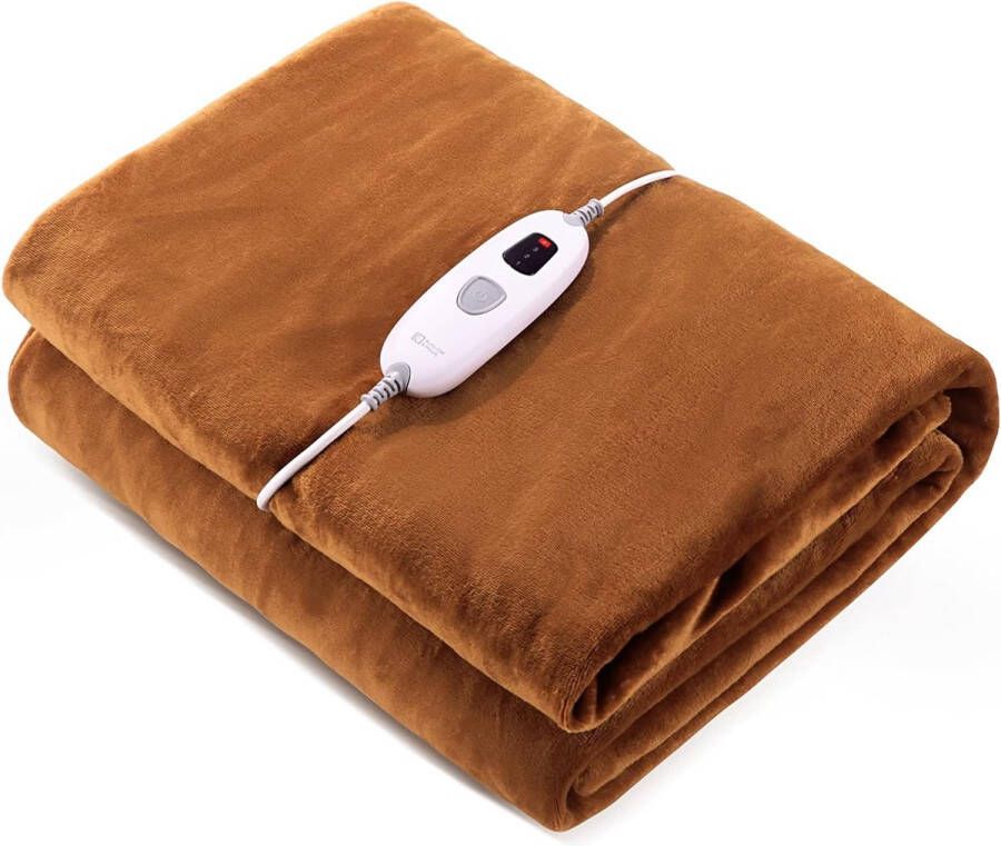 Wasbare Elektrisch Deken 180x130cm Oververhittingsbeveiliging & Afstandsbediening Fleece Warmtedeken 2 Persoons met Snelle Opwarming Bovendeken Incl. 4 Temperatuurstanden Bruin